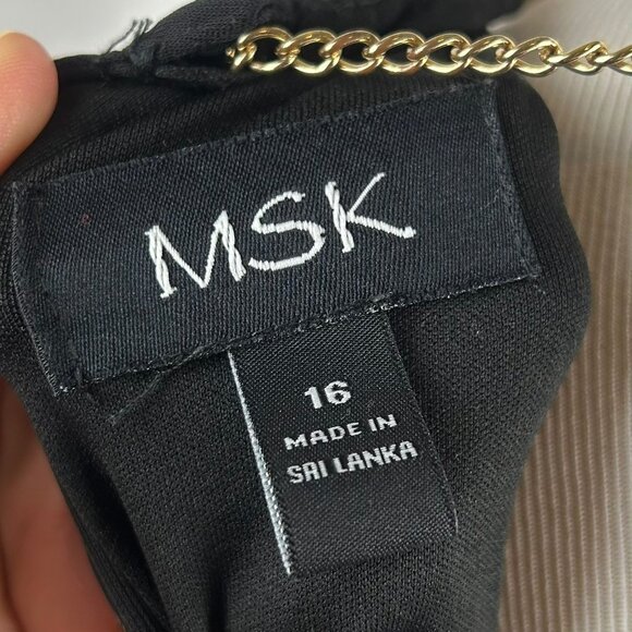 MSK Pleated Gold Print Maxi Dress Women 16 Black Metallic Floral Event Wedding - Picture 15 of 15